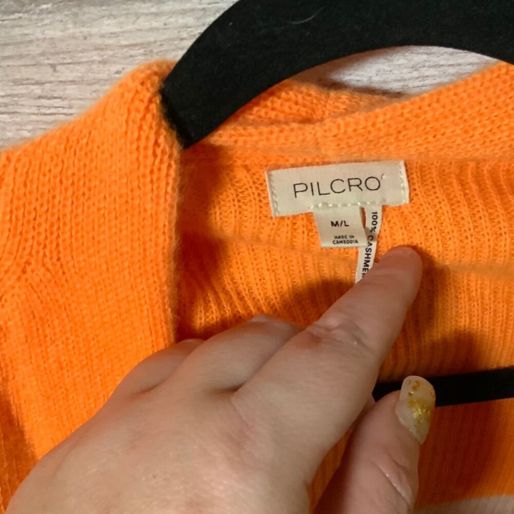NWT- Pilcro Anthropologie Cashmere Cardigan Sweater M/L Orange- Heart - Picture 6 of 6
